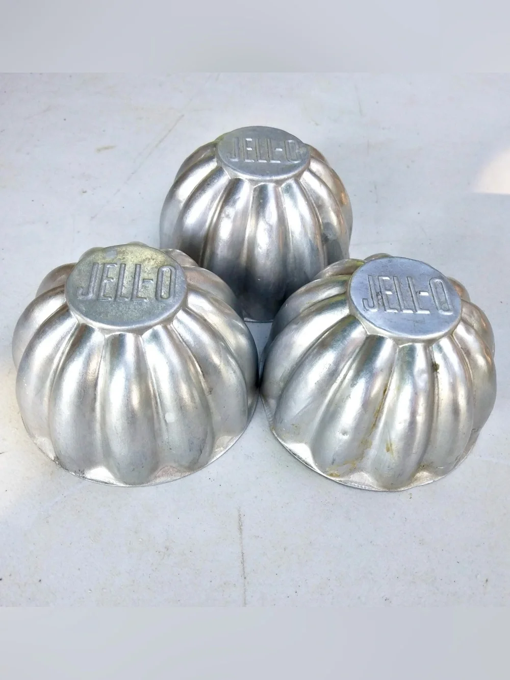 Jell-O Vintage Aluminum Fluted Jelly Molds - Set of 3 - Bundt Cake Style